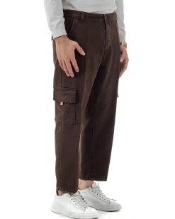 Pantaloni Uomo Cargo Loose Fit Jeans Tasconi Tasche America Marrone BlackSunday JS1168A