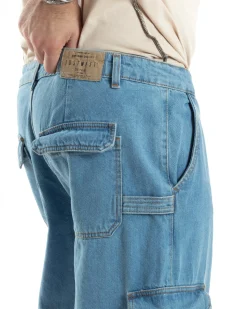 Pantaloni Uomo Cargo Tasconi Jeans Baggy Carpenter Oversize Denim Fondo Largo Ampio GIOSAL-JS1028A