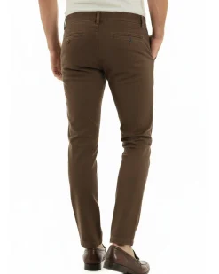 Pantaloni uomo chino abbottonatura allungata tasche america capri cotone estivo slim marrone BlackSunday P6488A