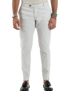 Pantaloni Uomo Chino Abbottonatura Allungata Tasche America Capri Cotone Estivo Slim Bianco BlackSunday P6235A