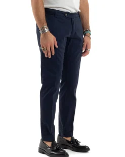 Pantaloni Uomo Chino Abbottonatura Allungata Tasche America Capri Cotone Estivo Slim Blu BlackSunday P6234A