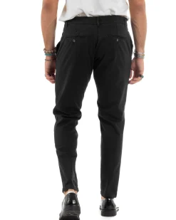 Pantaloni Uomo Chino Abbottonatura Allungata Tasche America Capri Cotone Estivo Slim Nero BlackSunday P6230A