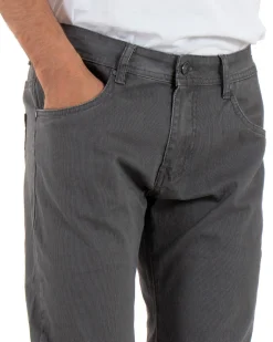 Pantaloni Uomo Cinque Tasche Basic Tinta Unita Grigio Microfantasia Rigato GIOSAL-P3741A