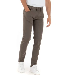 Pantaloni Uomo Cinque Tasche Basic Tinta Unita Fango Microfantasia Rigato GIOSAL-P3740A