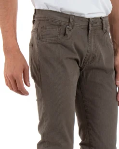 Pantaloni Uomo Cinque Tasche Basic Tinta Unita Fango Microfantasia Rigato GIOSAL-P3740A