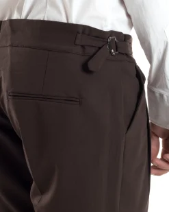 Pantaloni Uomo Classico Con Pinces Vita Alta Gurkha Pants Abbottonatura Allungata Fibbie Viscosa Estivo Casual Marrone GIOSAL-P6273A