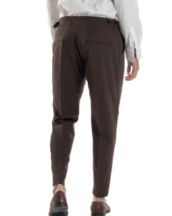Pantaloni Uomo Classico Con Pinces Vita Alta Gurkha Pants Abbottonatura Allungata Fibbie Viscosa Estivo Casual Marrone GIOSAL-P6273A