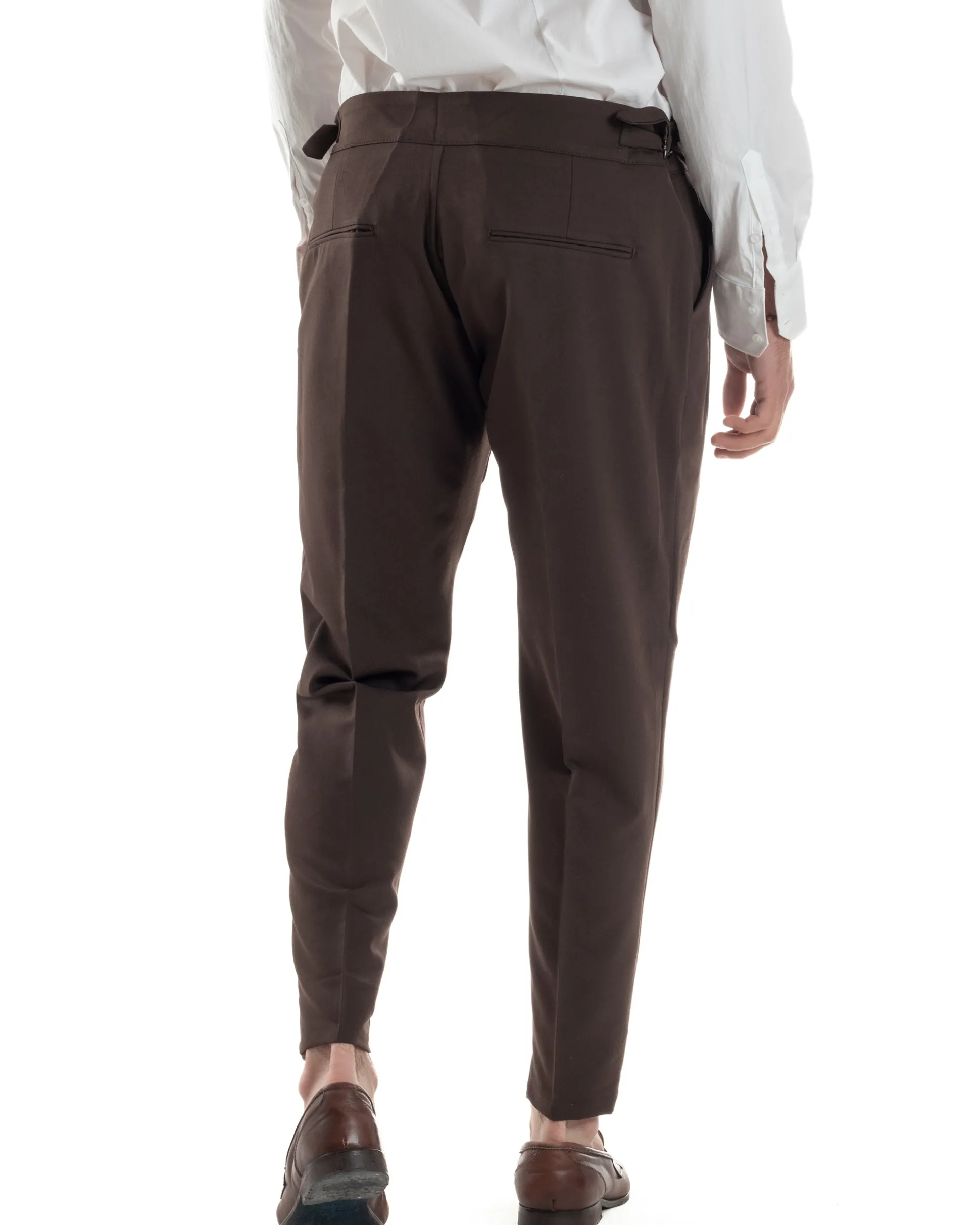 Pantaloni Uomo Classico Con Pinces Vita Alta Gurkha Pants Abbottonatura Allungata Fibbie Viscosa Estivo Casual Marrone GIOSAL-P6273A