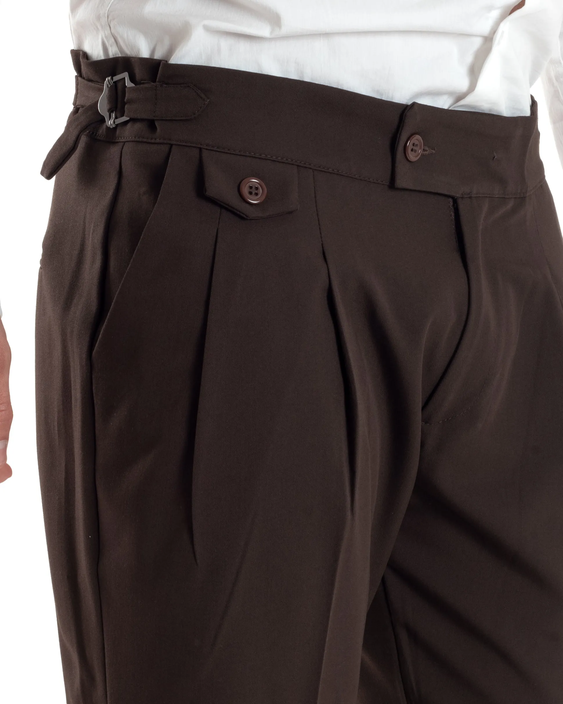 Pantaloni Uomo Classico Con Pinces Vita Alta Gurkha Pants Abbottonatura Allungata Fibbie Viscosa Estivo Casual Marrone GIOSAL-P6273A