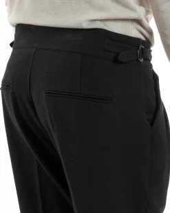 Pantaloni Uomo Classico Con Pinces Viscosa Vita Alta Gurkha Pants Fibbie Nero P6370A
