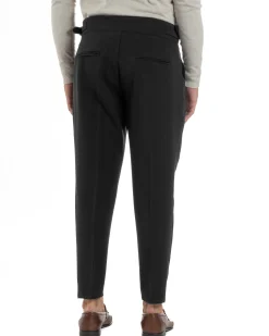 Pantaloni Uomo Classico Con Pinces Viscosa Vita Alta Gurkha Pants Fibbie Nero P6370A