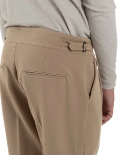 Pantaloni Uomo Classico Con Pinces Viscosa Vita Alta Gurkha Pants Fibbie Beige P6371A