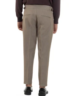 Pantaloni Uomo Classico Con Pinces Viscosa Vita Alta Gurkha Pants Fibbie Beige Melangiato P6368A