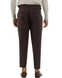 Pantaloni Uomo Classico Con Pinces Viscosa Vita Alta Gurkha Pants Fibbie Marrone P6369A