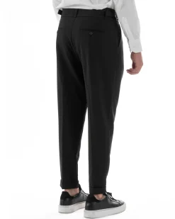 Pantaloni Uomo Classico Con Pinces Pants Abbottonatura Allungata Vita Alta Gurkha Fibbie Viscosa Casual Nero GIOSAL-P6285A