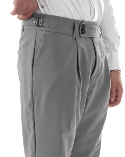 Pantaloni Uomo Classico Con Pinces Pants Abbottonatura Allungata Vita Alta Gurkha Fibbie Viscosa Casual Grigio GIOSAL-P6286A