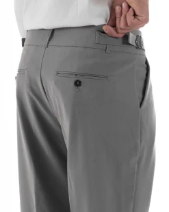 Pantaloni Uomo Classico Con Pinces Pants Abbottonatura Allungata Vita Alta Gurkha Fibbie Viscosa Casual Grigio GIOSAL-P6286A