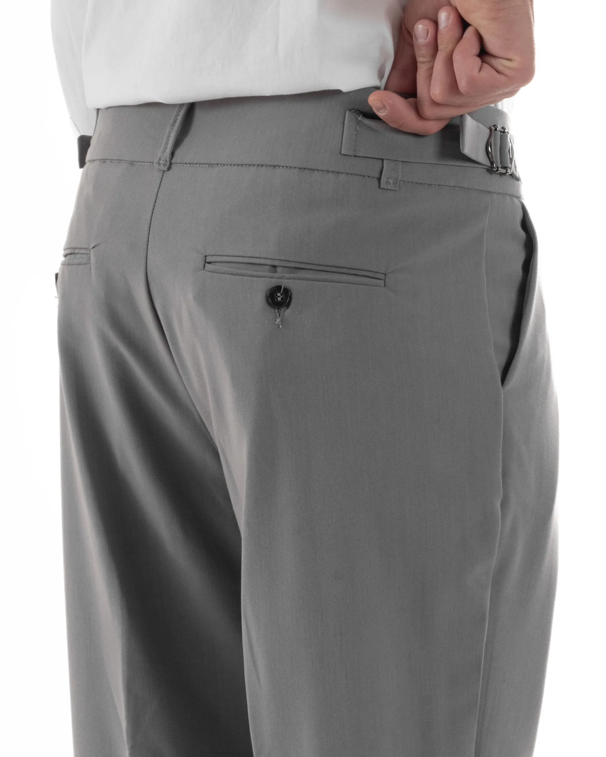 Pantaloni Uomo Classico Con Pinces Pants Abbottonatura Allungata Vita Alta Gurkha Fibbie Viscosa Casual Grigio GIOSAL-P6286A
