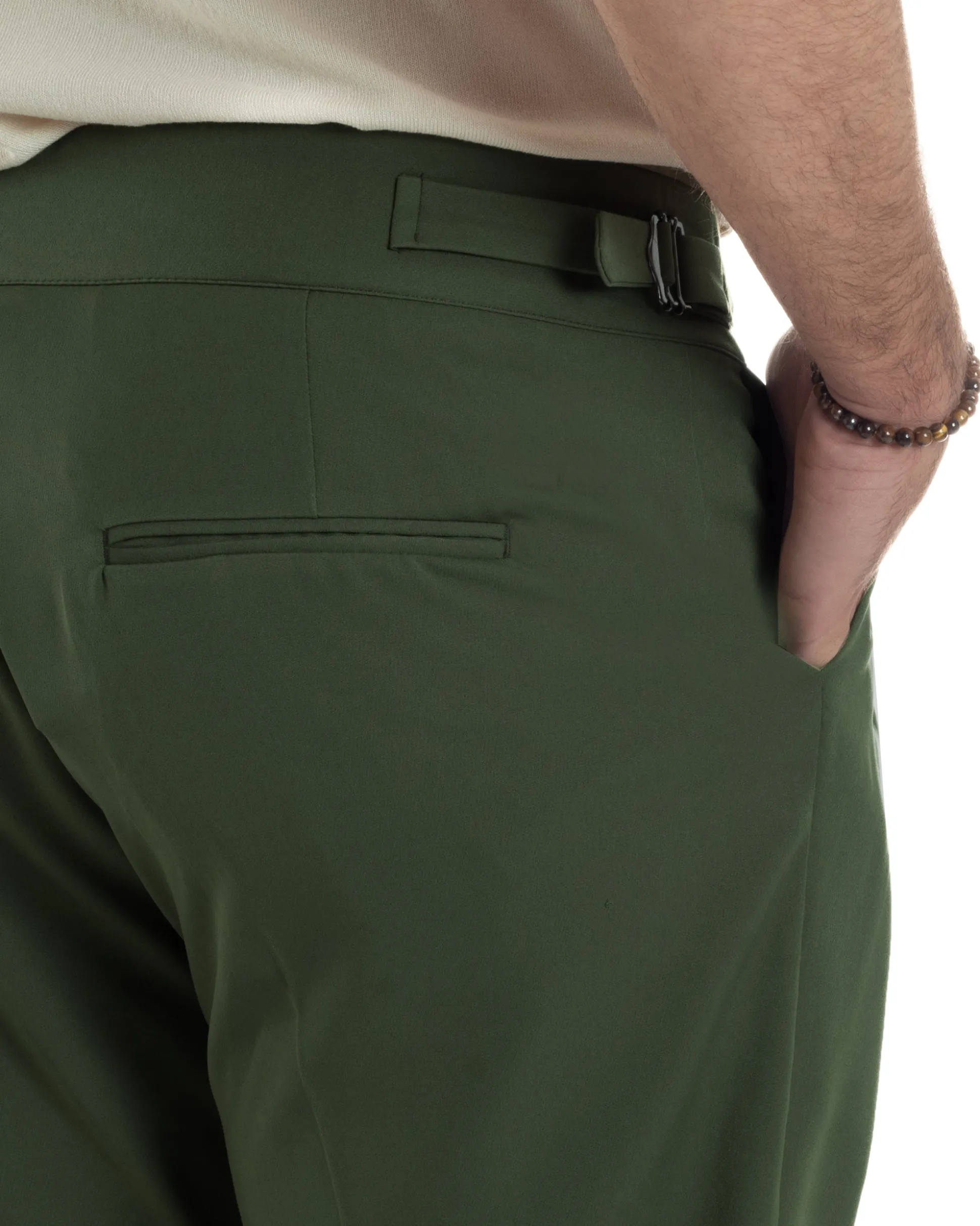 Pantaloni Uomo Classico Con Pinces Vita Alta Gurkha Pants Abbottonatura Allungata Fibbie Viscosa Estivo Casual Verde GIOSAL-P6269A