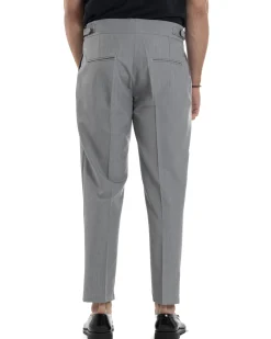 Pantaloni Uomo Classico Con Pinces Vita Alta Gurkha Pants Abbottonatura Allungata Fibbie Viscosa Estivo Casual Grigio GIOSAL-P6271A