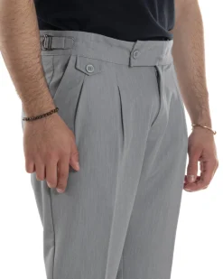 Pantaloni Uomo Classico Con Pinces Vita Alta Gurkha Pants Abbottonatura Allungata Fibbie Viscosa Estivo Casual Grigio GIOSAL-P6271A