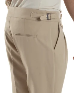 Pantaloni Uomo Classico Con Pinces Vita Alta Gurkha Pants Abbottonatura Allungata Fibbie Viscosa Estivo Casual Beige GIOSAL-P6270A