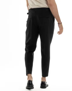 Pantaloni Uomo Classico Con Pinces Vita Alta Gurkha Pants Abbottonatura Allungata Fibbie Viscosa Estivo Casual Nero GIOSAL-P6267A