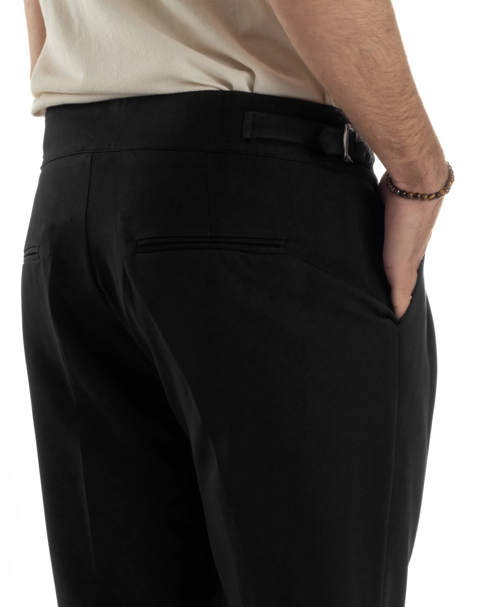 Pantaloni Uomo Classico Con Pinces Vita Alta Gurkha Pants Abbottonatura Allungata Fibbie Viscosa Estivo Casual Nero GIOSAL-P6267A