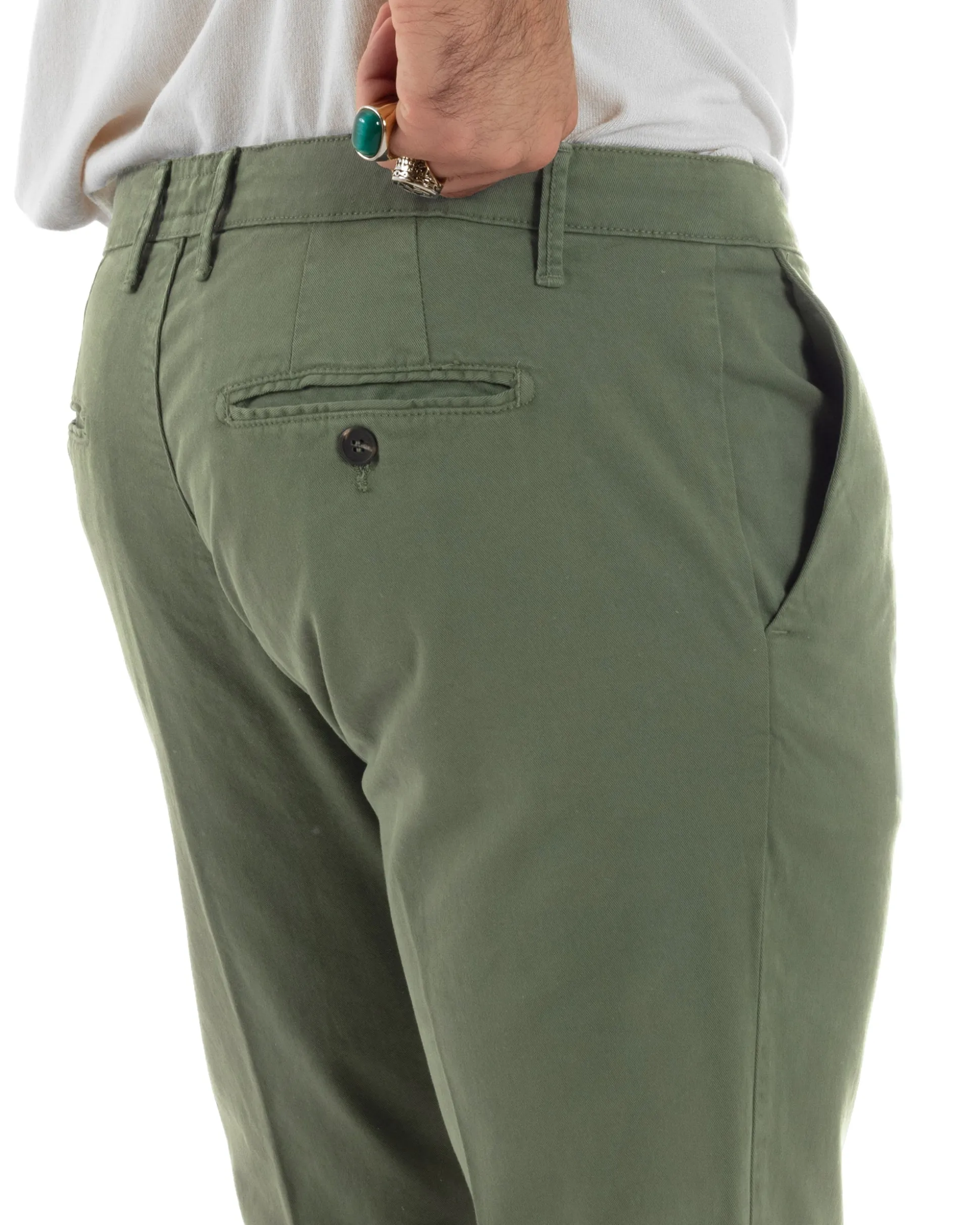 Pantaloni Uomo Cotone Chino Tasca America Capri Basic Sartoriale Slim Fit Casual Verde Militare GIOSAL-P6262A