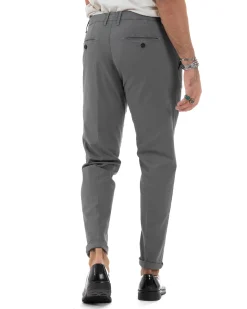 Pantaloni Uomo Cotone Chino Tasca America Capri Basic Sartoriale Slim Fit Casual Grigio Scuro GIOSAL-P6311A