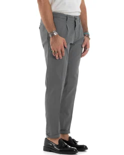 Pantaloni Uomo Cotone Chino Tasca America Capri Basic Sartoriale Slim Fit Casual Grigio Scuro GIOSAL-P6311A