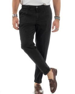 Pantaloni Uomo Cotone Chino Tasca America Capri Basic Sartoriale Slim Fit Casual Nero GIOSAL-P6306A