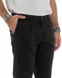 Pantaloni Uomo Cotone Chino Tasca America Capri Basic Sartoriale Slim Fit Casual Nero GIOSAL-P6306A