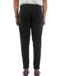 Pantaloni Uomo Cotone Chino Tasca America Capri Basic Sartoriale Slim Fit Casual Nero GIOSAL-P6306A