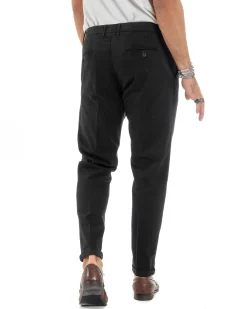 Pantaloni Uomo Cotone Chino Tasca America Capri Basic Sartoriale Slim Fit Casual Nero GIOSAL-P6306A