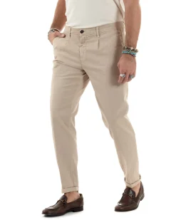 Pantaloni Uomo Cotone Chino Tasca America Capri Basic Sartoriale Slim Fit Casual Beige GIOSAL-P6307A
