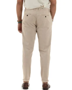 Pantaloni Uomo Cotone Chino Tasca America Capri Basic Sartoriale Slim Fit Casual Beige GIOSAL-P6307A