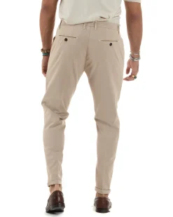 Pantaloni Uomo Cotone Chino Tasca America Capri Basic Sartoriale Slim Fit Casual Beige GIOSAL-P6307A