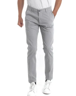 Pantaloni Uomo Cotone Con Tasca America Chinos Sartoriale Slim Fit Casual Grigio Chiaro GIOSAL-P5703A
