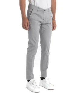 Pantaloni Uomo Cotone Con Tasca America Chinos Sartoriale Slim Fit Casual Grigio Chiaro GIOSAL-P5703A