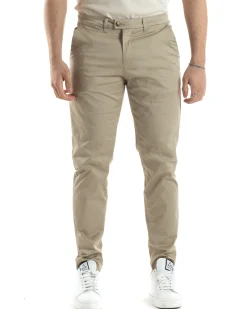 Pantaloni Uomo Cotone Raso Con Tasca America Slim Fit Con Abbottonatura Allungata Casual Tinta Unita Beige GIOSAL-P6060A