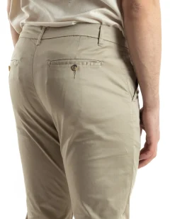 Pantaloni Uomo Cotone Raso Con Tasca America Slim Fit Con Abbottonatura Allungata Casual Tinta Unita Beige GIOSAL-P6060A