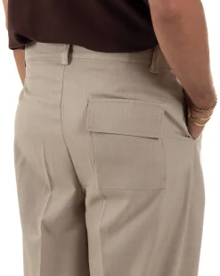 Pantaloni uomo gurkha doppia pinces fondo largo beige melangiato GIOSAL-P6512A