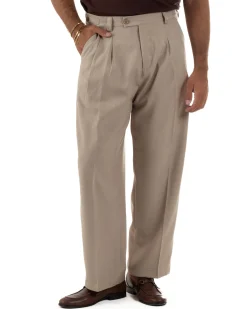 Pantaloni uomo gurkha doppia pinces fondo largo beige melangiato GIOSAL-P6512A