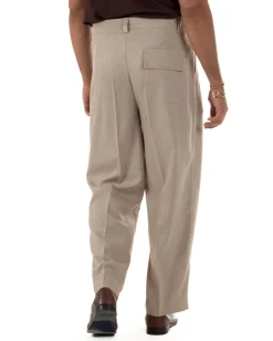 Pantaloni uomo gurkha doppia pinces fondo largo beige melangiato GIOSAL-P6512A