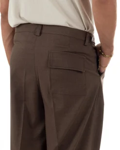Pantaloni uomo gurkha doppia pinces fondo largomarrone melangiato GIOSAL-P6514A