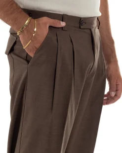 Pantaloni uomo gurkha doppia pinces fondo largomarrone melangiato GIOSAL-P6514A
