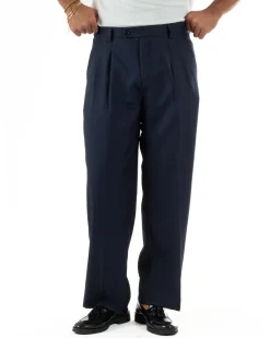 Pantaloni uomo gurkha doppia pinces fondo largo blu GIOSAL-P6515A