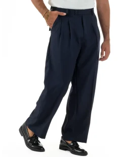 Pantaloni uomo gurkha doppia pinces fondo largo blu GIOSAL-P6515A