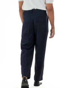 Pantaloni uomo gurkha doppia pinces fondo largo blu GIOSAL-P6515A